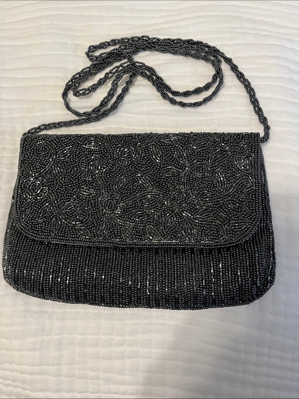 La Regale Black Beaded Floral Crossbody Bag